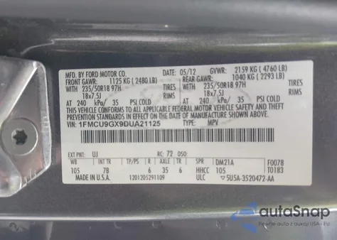 2013 Ford Escape Se из США, поврежденный, VIN 1FMCU9GX9DUA21125